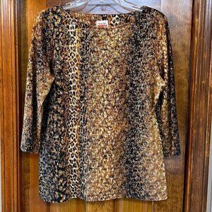 Ruby Rd.‎ Favorites Animal Print Gold Metallic 3/4 Sleeve Pullover Size M EUC